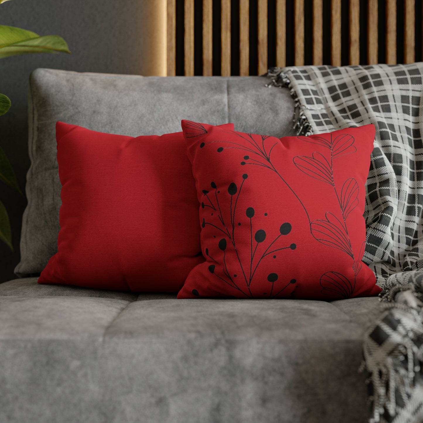 Red Spun Polyester Square Pillow Case